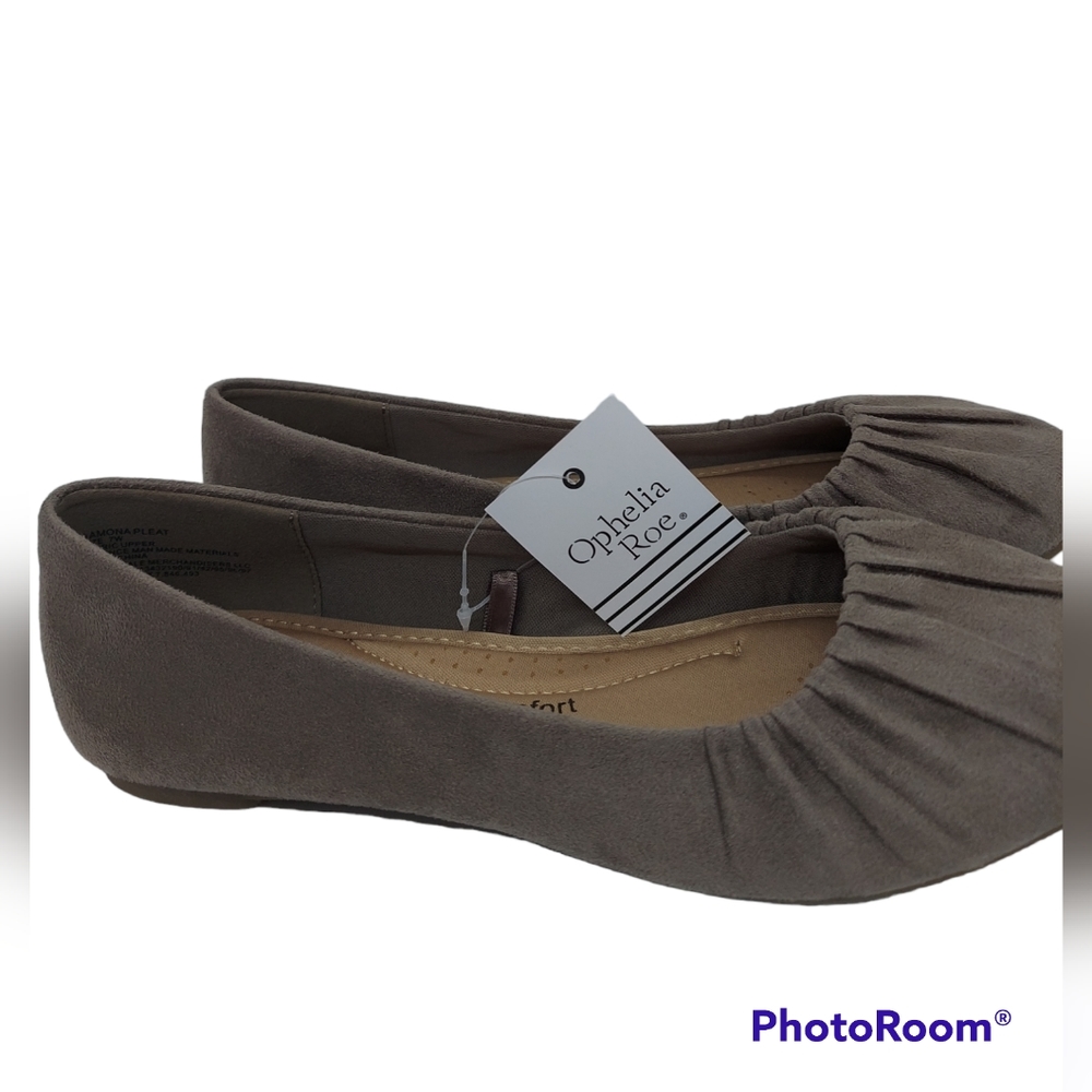 Ophelia Roe Ramona Pleat Taupe Flat Shoes  Women's Size 7W NWT - Picture 2 of 6